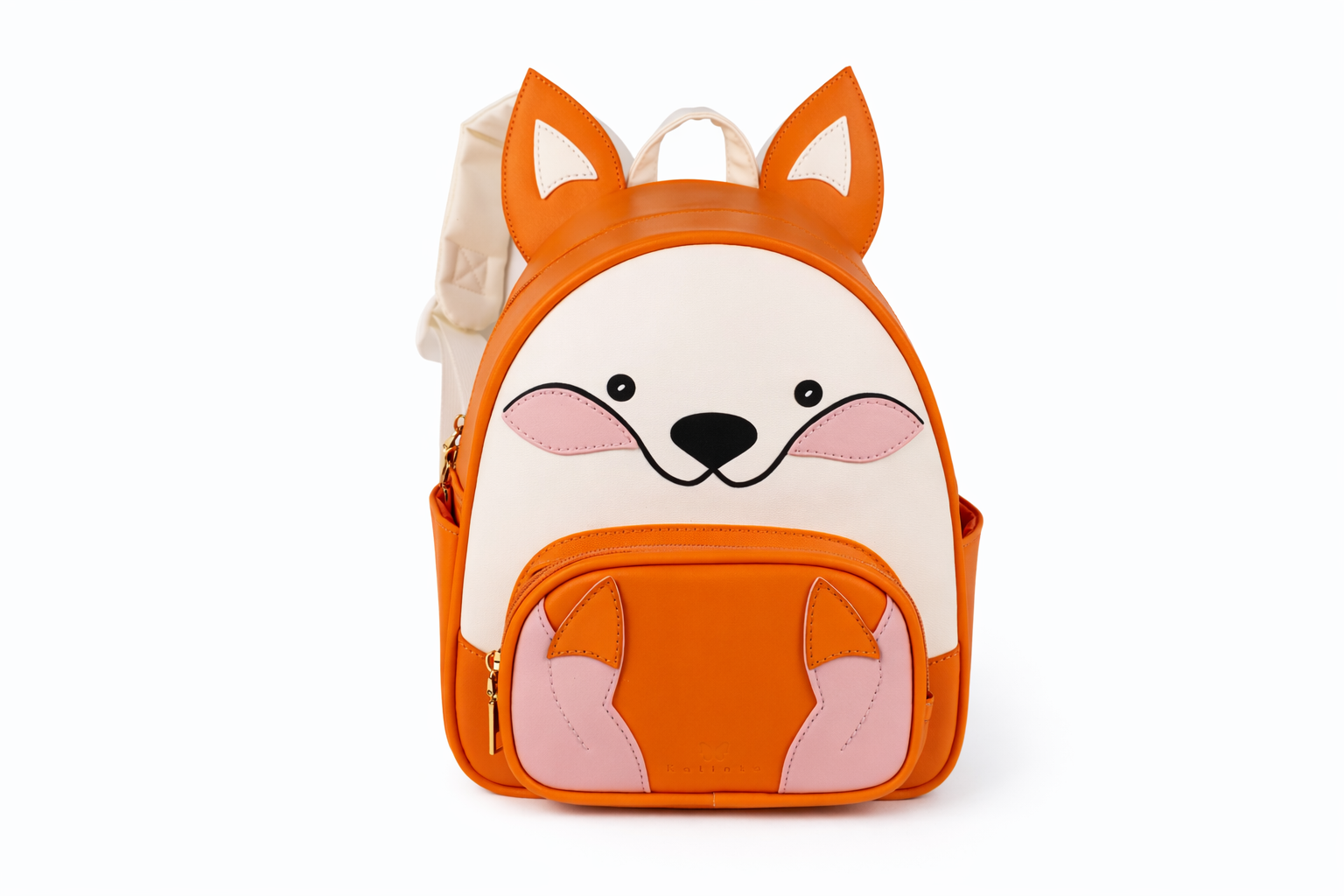 Children's backpack designed like a fox on a white background